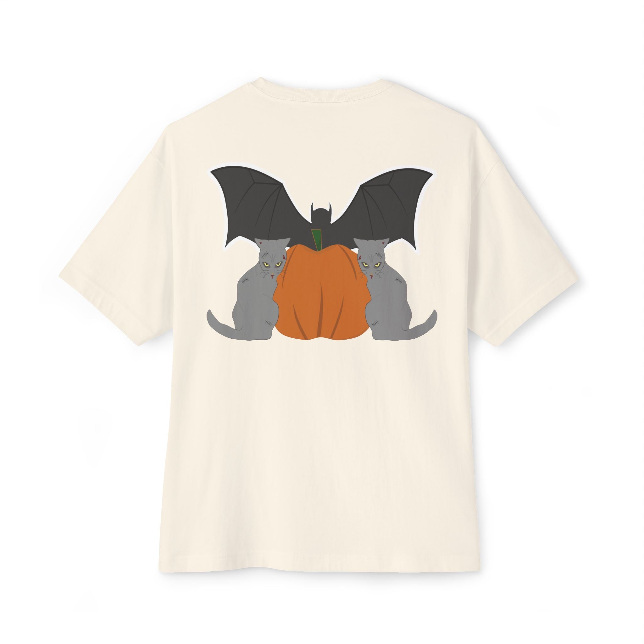 T-Shirt Scary Cat Head and Bat Design