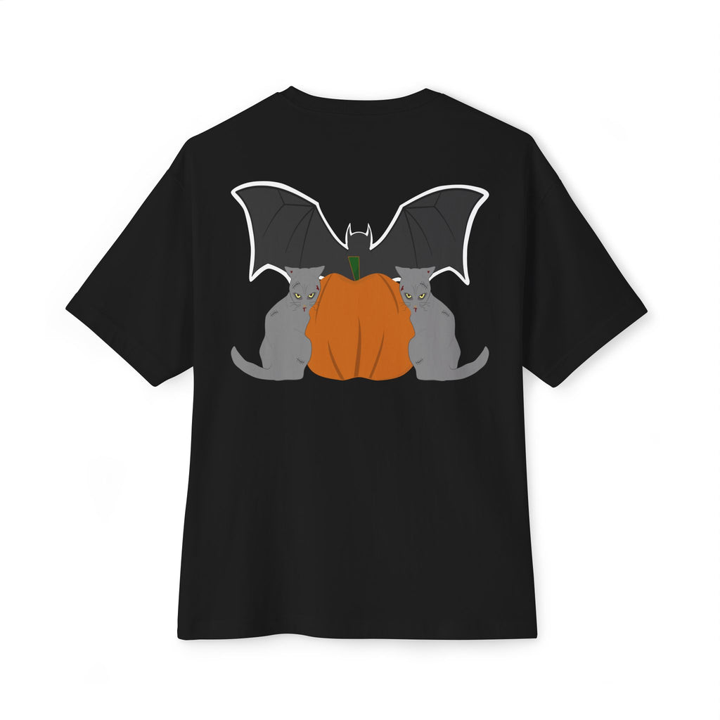T-Shirt Scary Cat Head and Bat Design