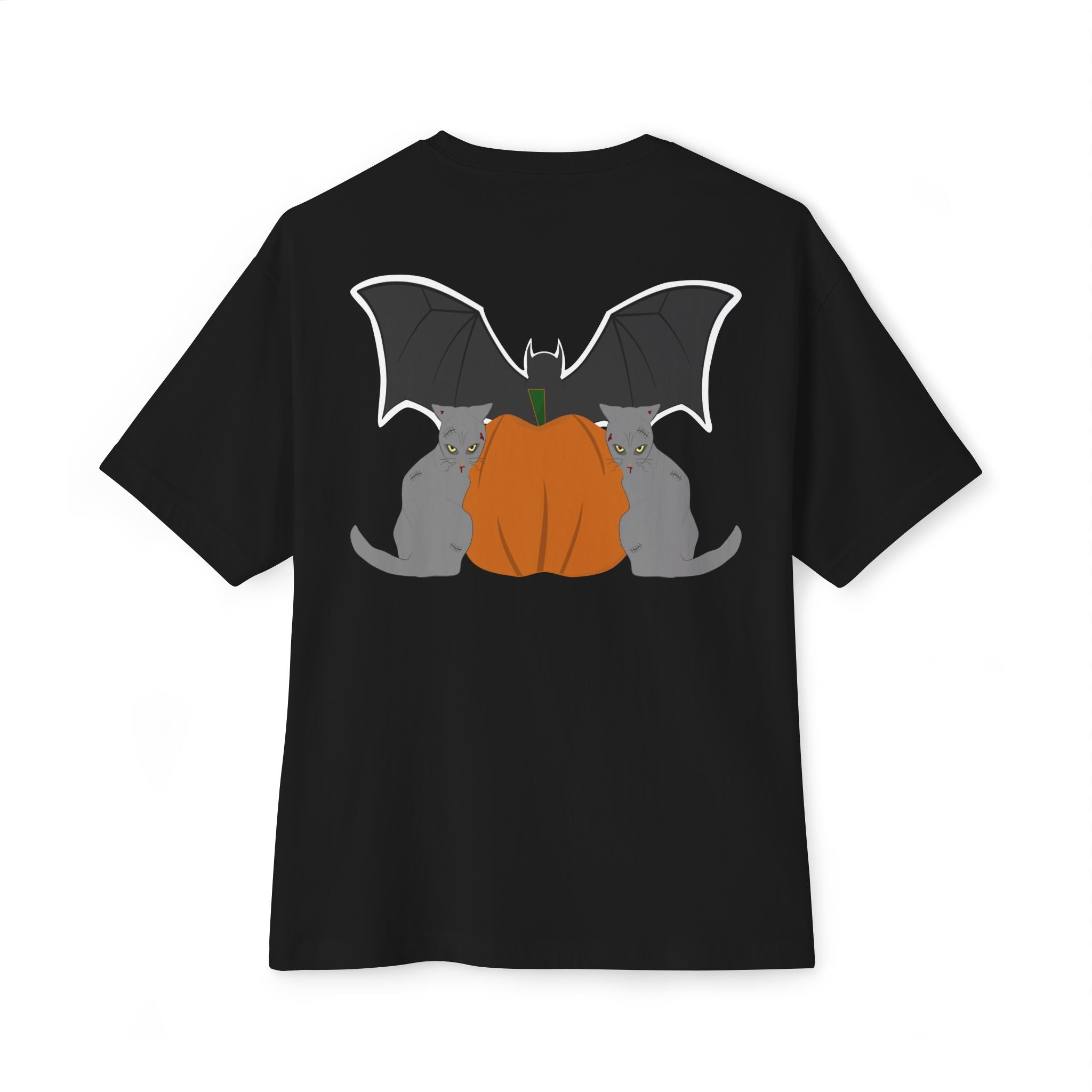 T-Shirt Scary Cat Head and Bat Design