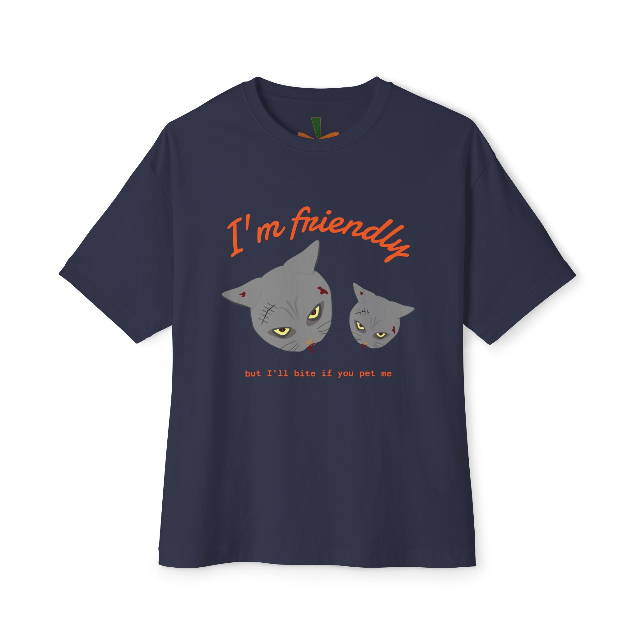 T-Shirt Scary Cat Head and Bat Design