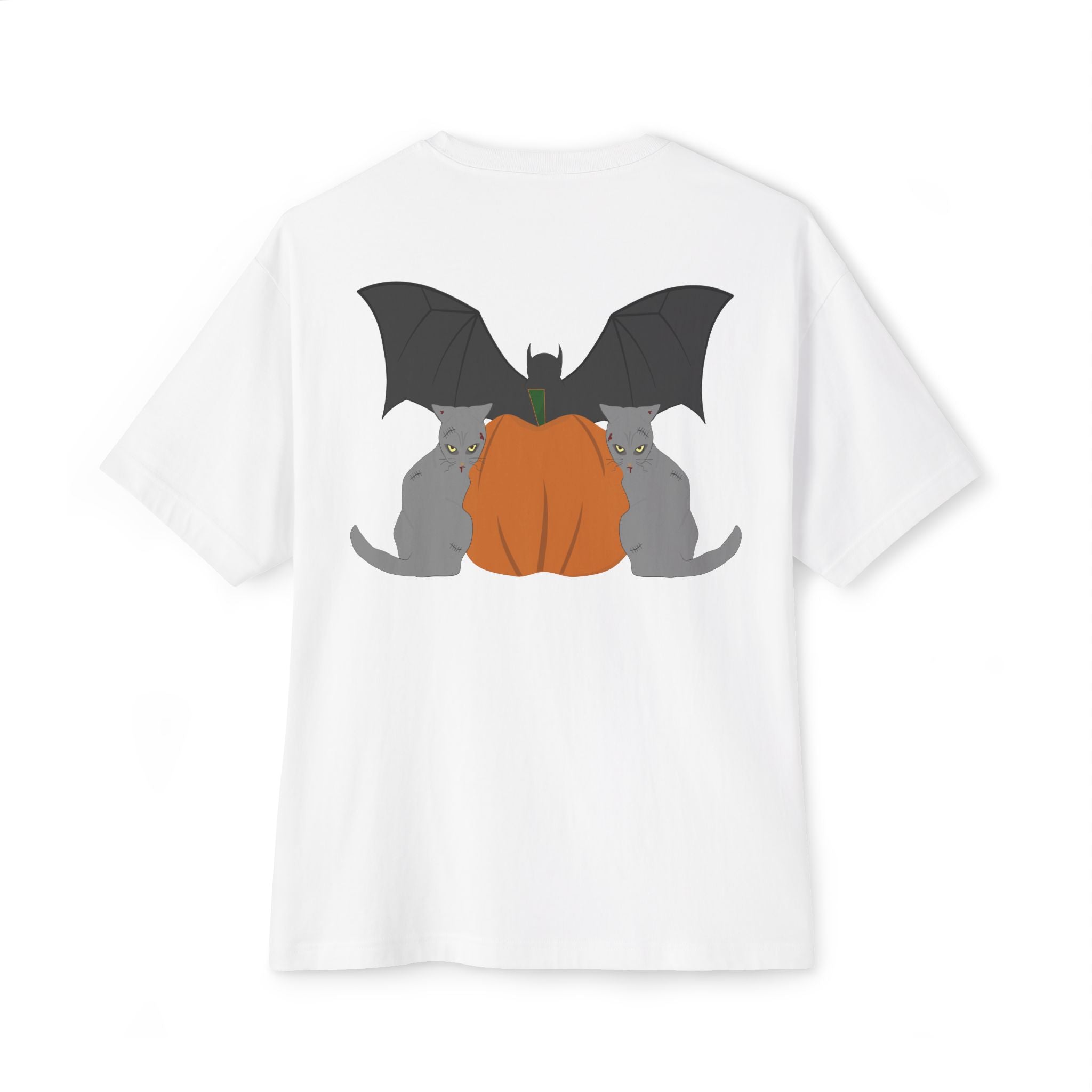 T-Shirt Scary Cat Head and Bat Design