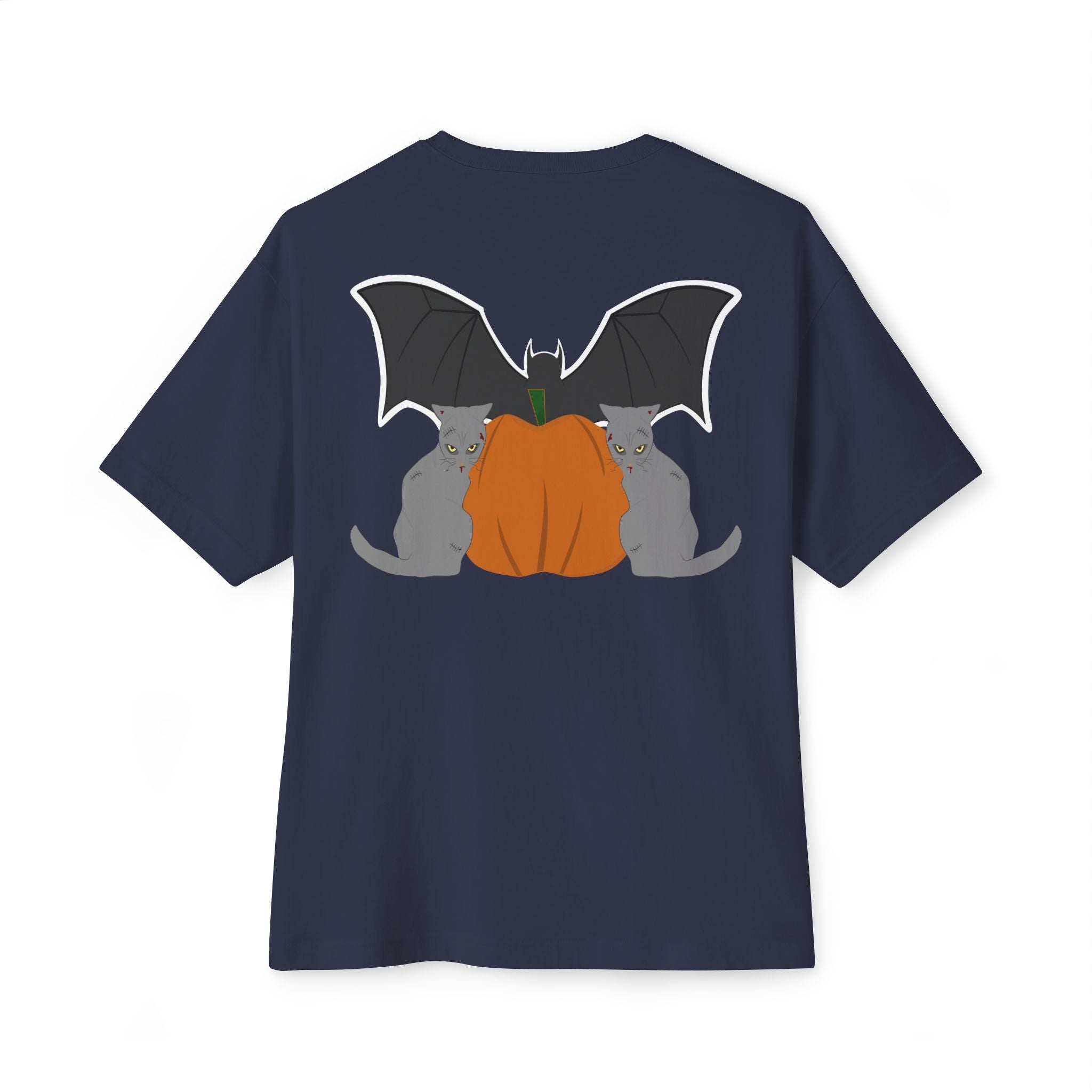 T-Shirt Scary Cat Head and Bat Design