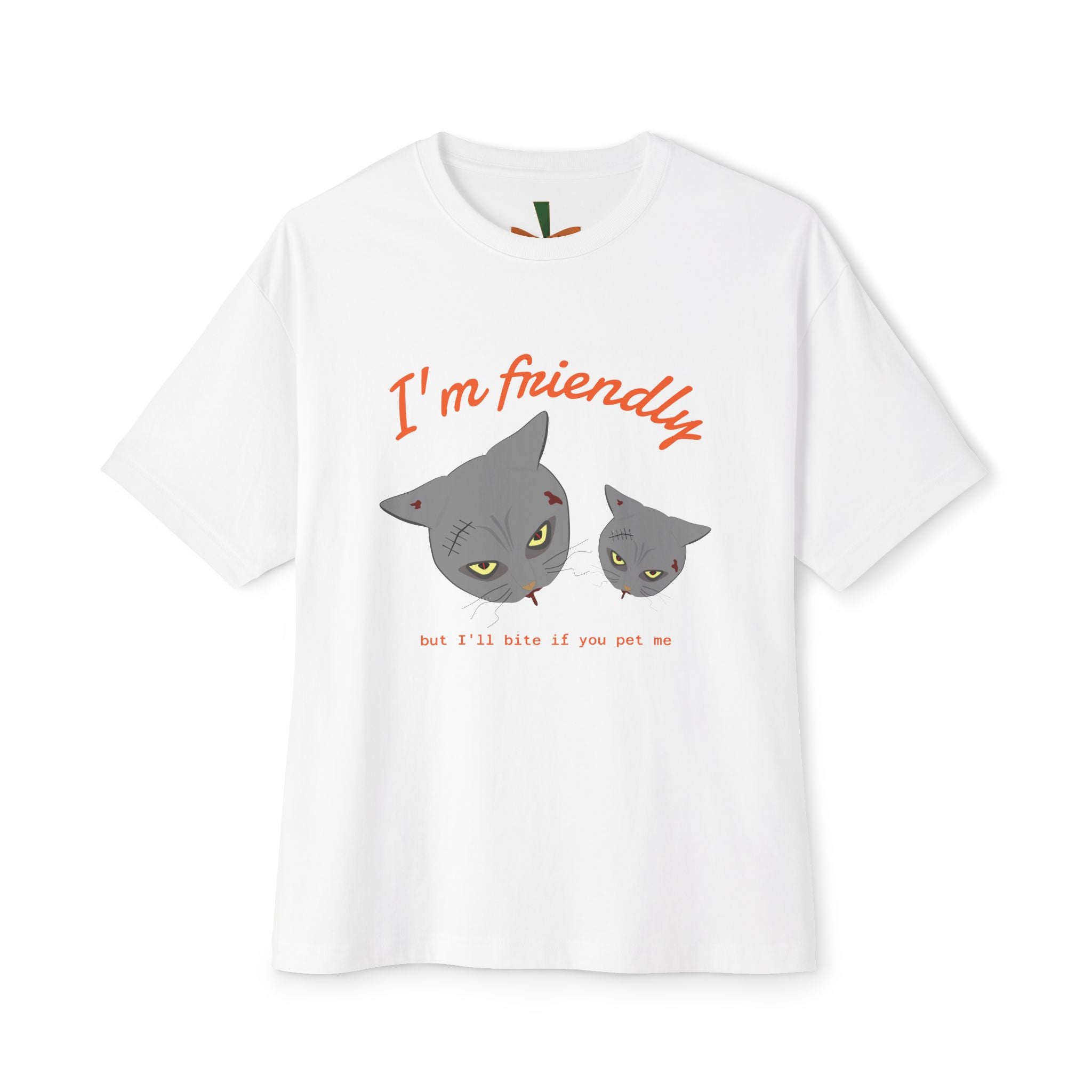 T-Shirt Scary Cat Head and Bat Design