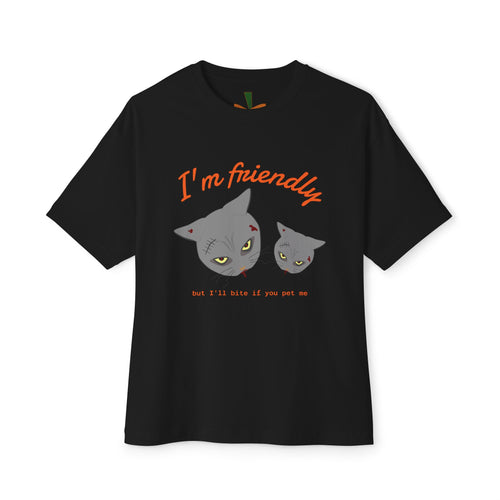 T-Shirt Scary Cat Head and Bat Design