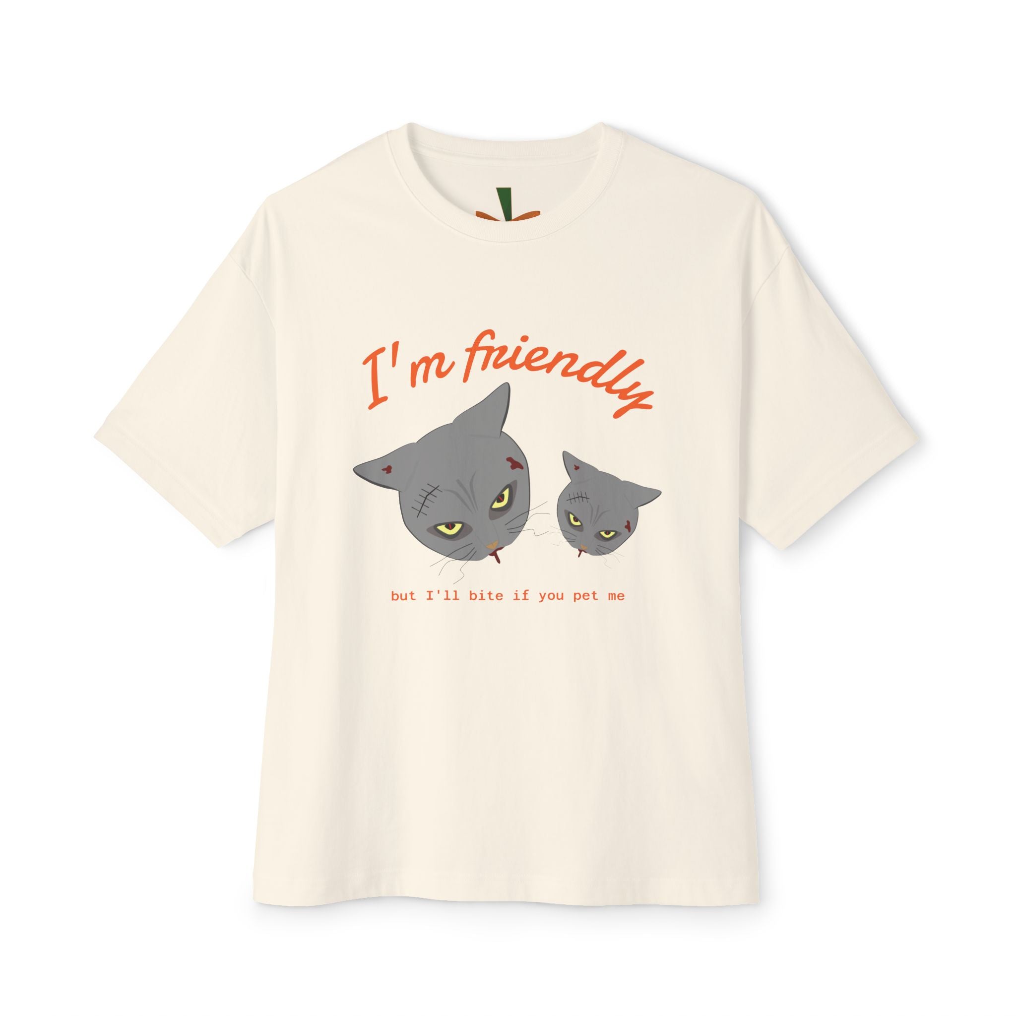 T-Shirt Scary Cat Head and Bat Design